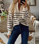 damen-gestreifter-pullover-mit-reißverschluss
