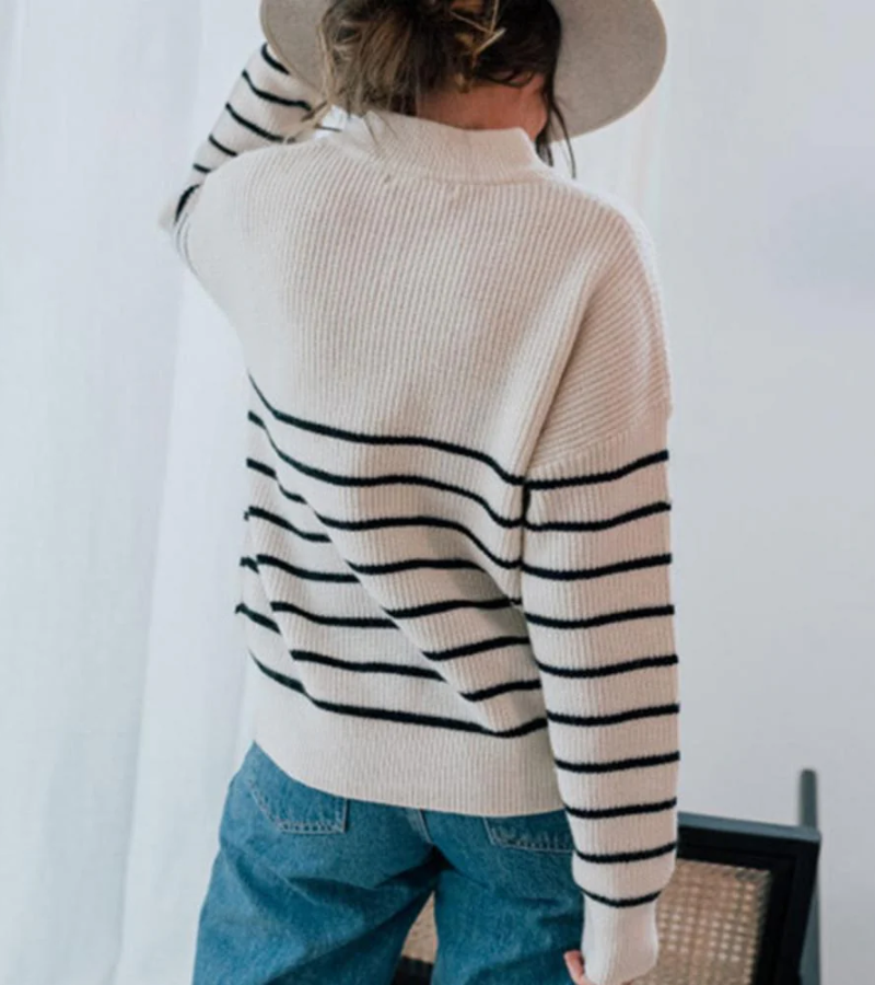 damen-gestreifter-pullover-mit-reißverschluss