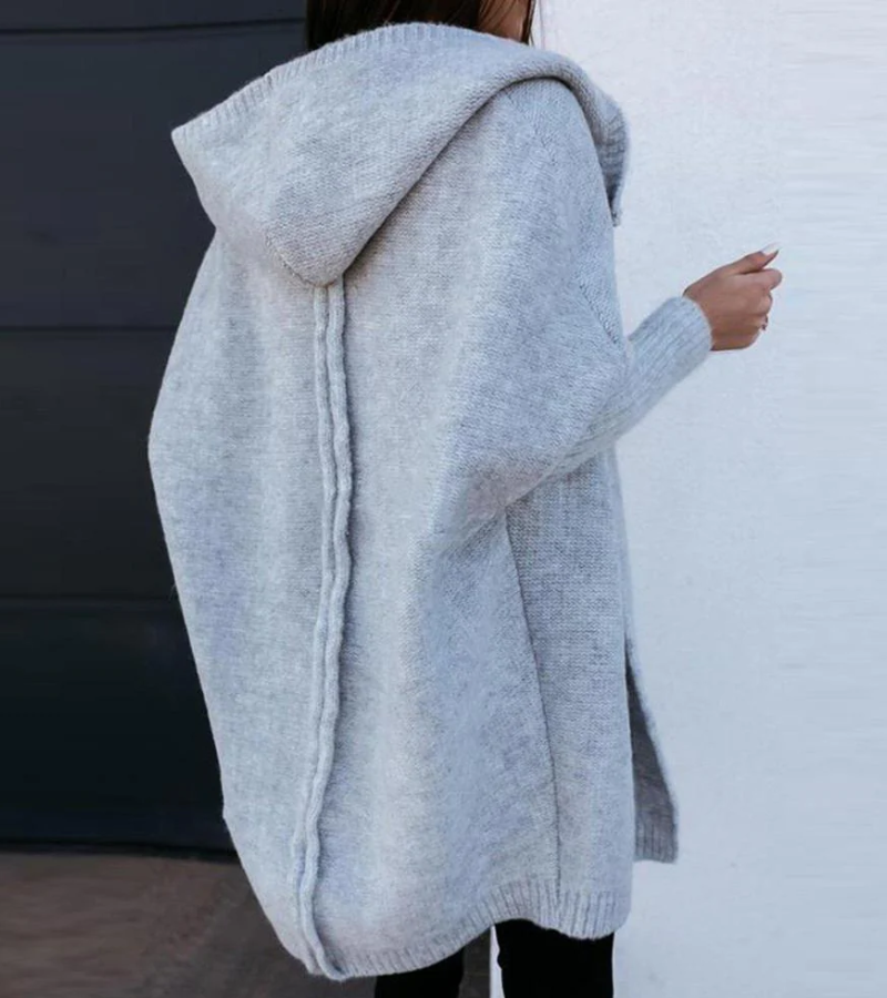 damen-grau-lange-strickjacke-mit-kapuze