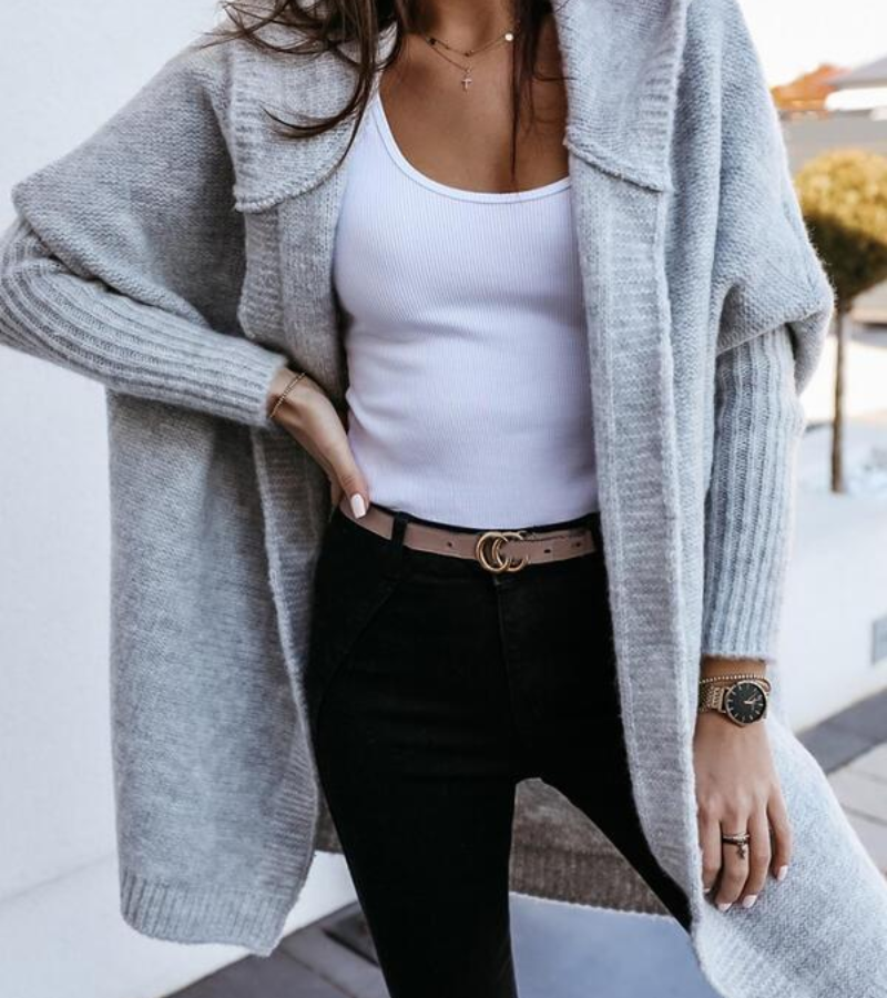 damen-grau-lange-strickjacke-mit-kapuze