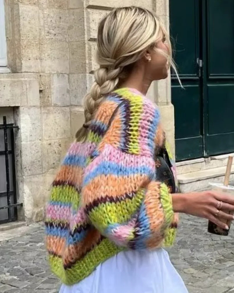 Weiße kurze Strickjacke für Frauen