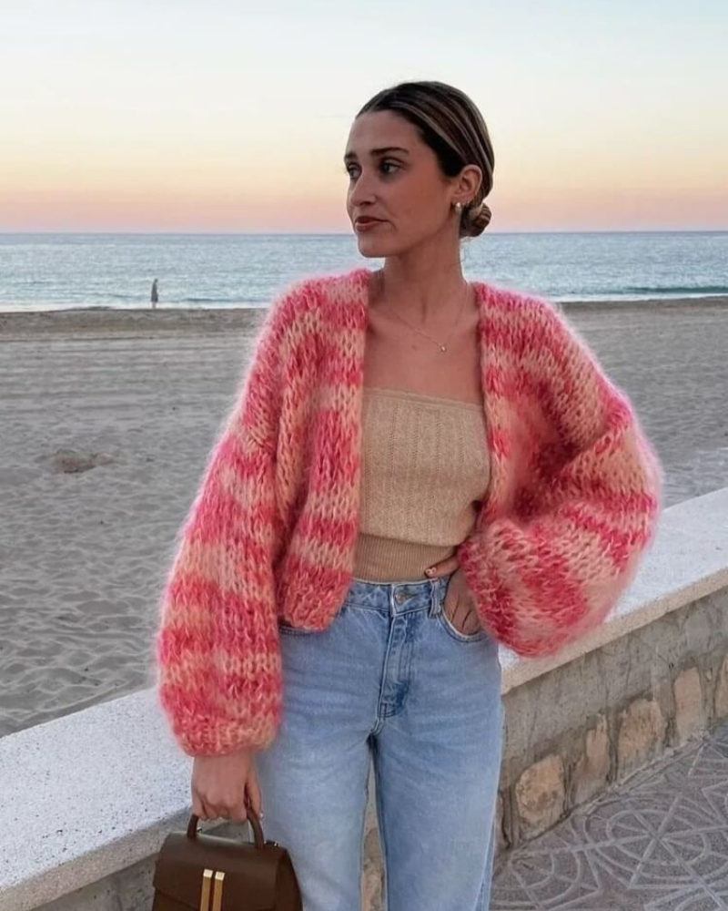 Weiße kurze Strickjacke für Frauen