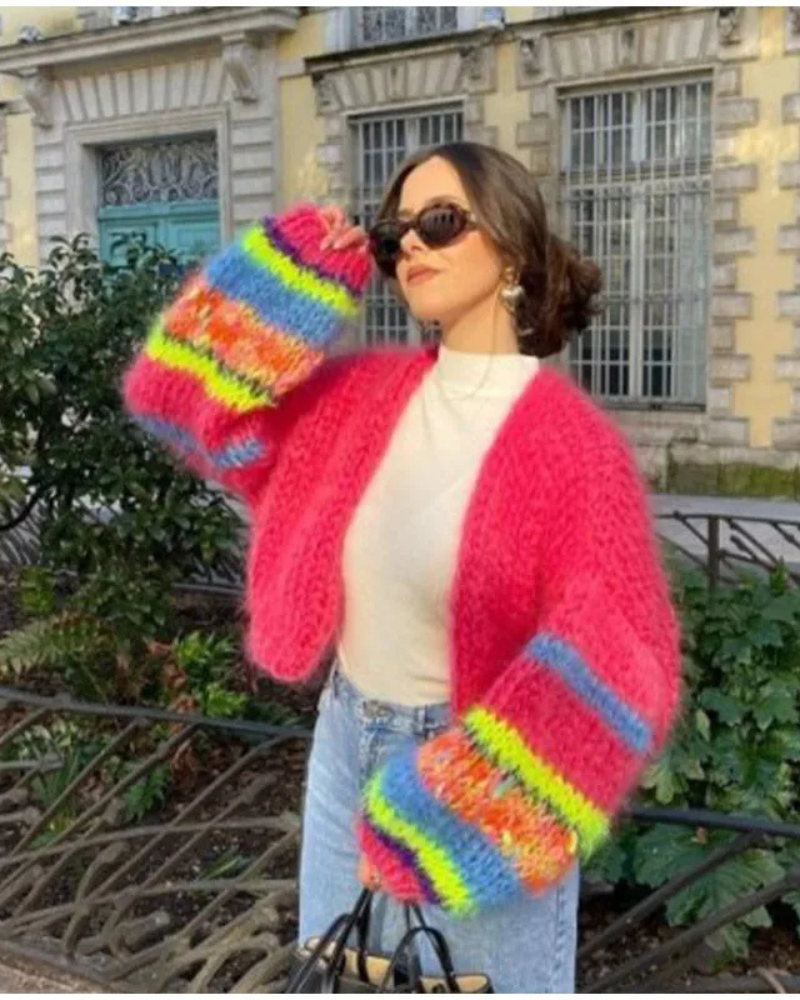 Weiße kurze Strickjacke für Frauen