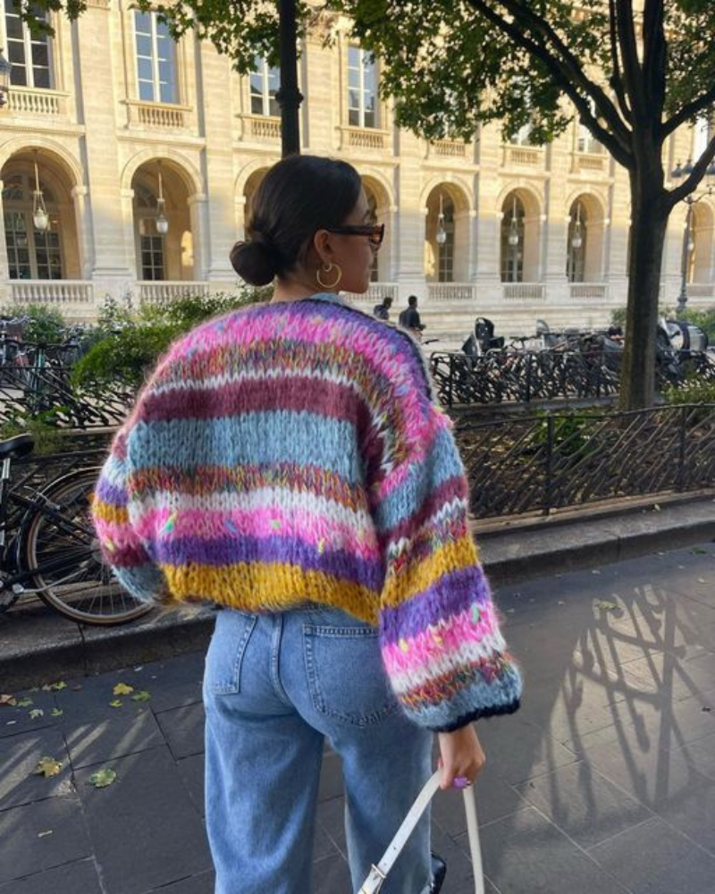 Weiße kurze Strickjacke für Frauen