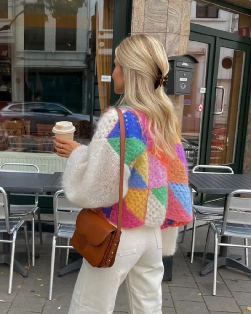 Weiße kurze Strickjacke für Frauen