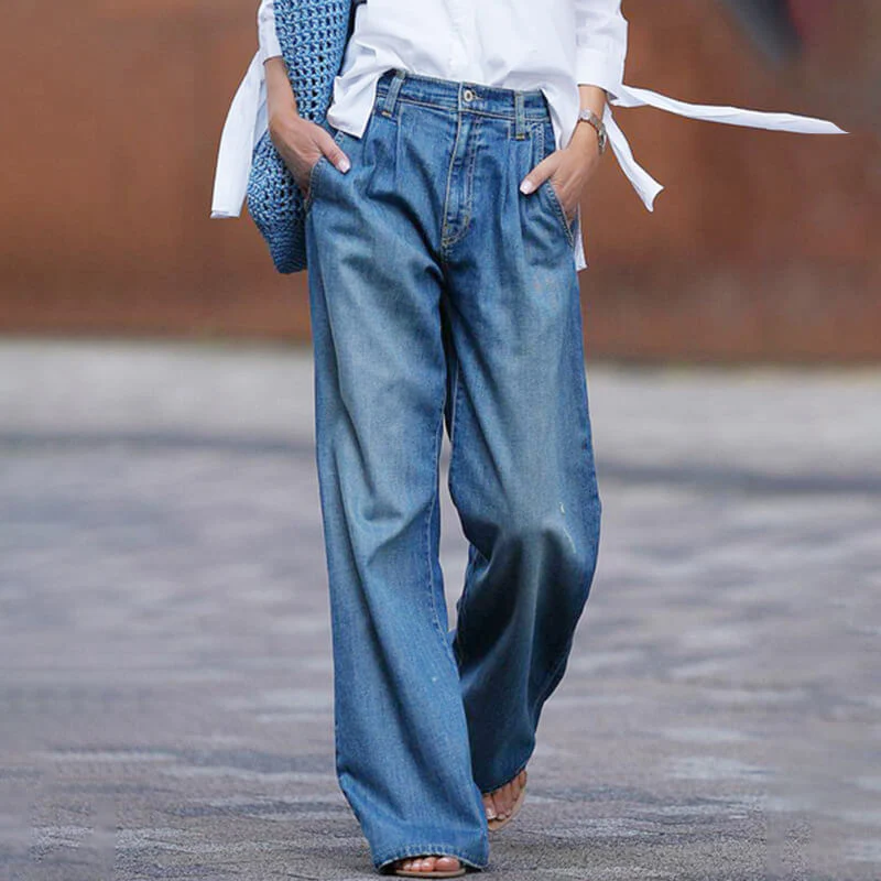 hellblau wide leg jeans damen